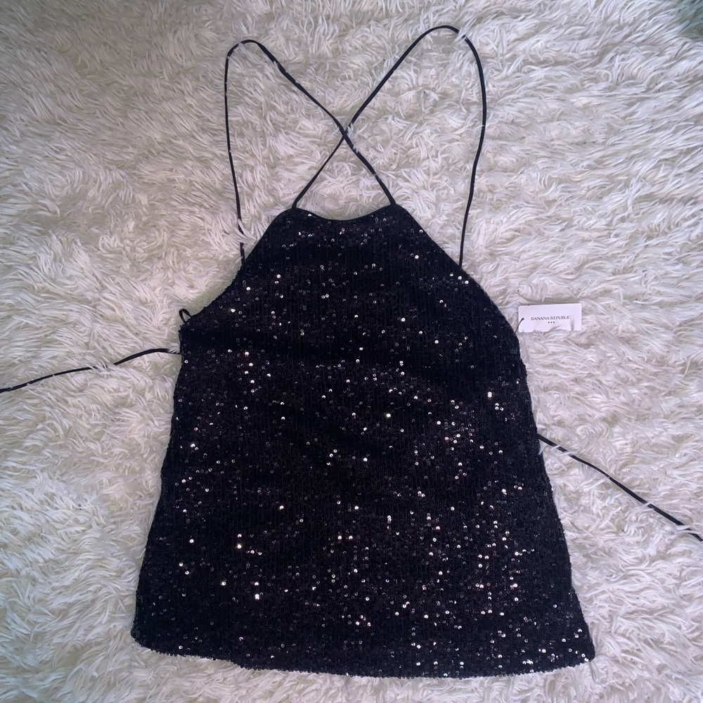 Backless Black Sequin Formal Top